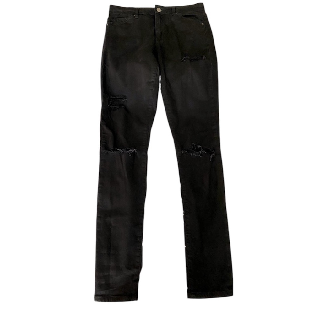 Topshop Moto Leigh Distressed Black Pants